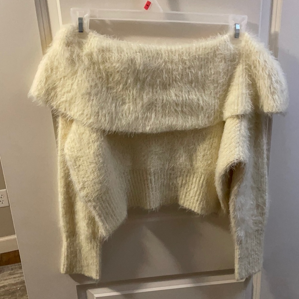 Cream off the shoulder crop sweater